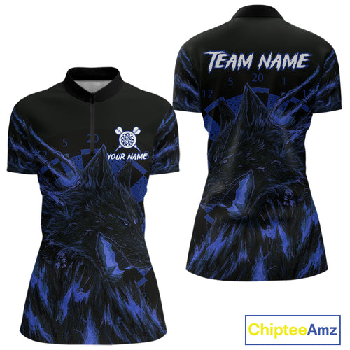 Custom Black-Blue Wolf Grunge Dart 1/4-Zip Jersey For Women Horror Grunge Dart Team Jerseys NYN1403