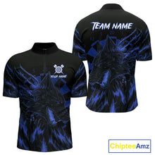 Load image into Gallery viewer, Custom Black-Blue Wolf Grunge Dart 1/4-Zip Jersey For Men Horror Grunge Dart Team Jerseys NYN1403