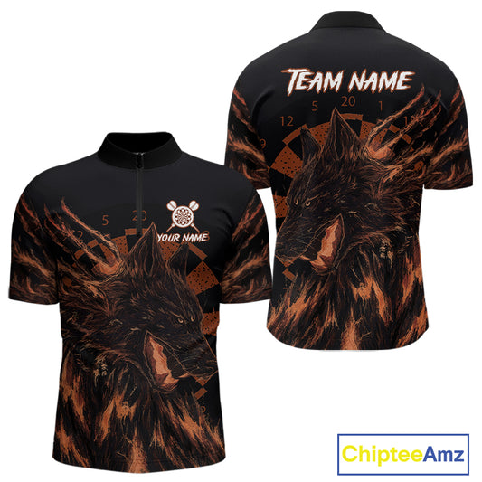 Custom Black-Orange Wolf Grunge Dart 1/4-Zip Jersey For Men Horror Grunge Dart Team Jerseys NYN1404