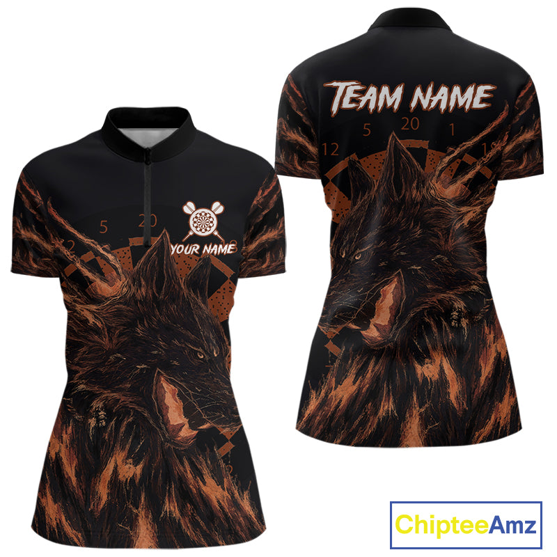 Custom Black-Orange Wolf Grunge Dart 1/4-Zip Jersey For Women Horror Grunge Dart Team Jerseys NYN1404