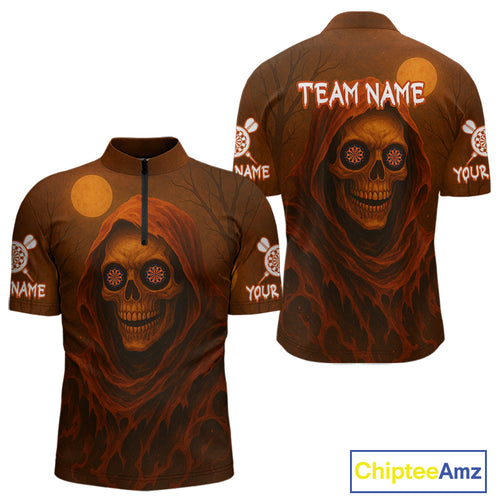 Custom Spooky Skull Dartboard Halloween Dart 1/4-Zip Jersey For Men Hallows’ Eve Dart Team Jerseys NYN1401