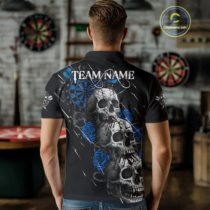 Custom Blue Roses Blood Dripping Skull Dartboard Men Darts Polo Shirt Dart Jerseys NYN1926