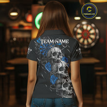Load image into Gallery viewer, Custom Blue Roses Blood Dripping Skull Dartboard Women Darts Polo Shirt Dart Jerseys NYN1926