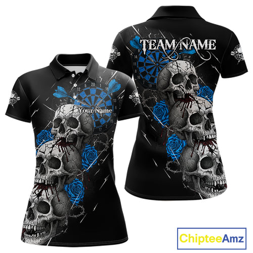 Custom Blue Roses Blood Dripping Skull Dartboard Women Darts Polo Shirt Dart Jerseys NYN1926
