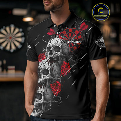 Custom Red Roses Blood Dripping Skull Dartboard Men Darts Polo Shirt  Dart Jerseys NYN1927