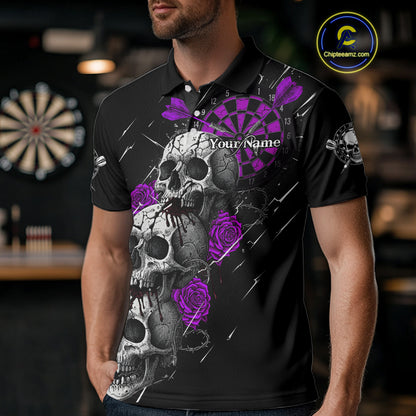 Custom Purple Roses Blood Dripping Skull Dartboard Men Darts Polo Shirt  Dart Jerseys NYN1928