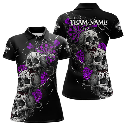 Custom Purple Roses Blood Dripping Skull Dartboard Women Darts Polo Shirt  Dart Jerseys NYN1928