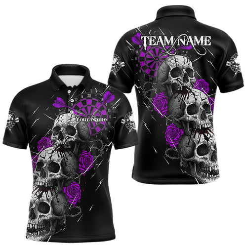 Custom Purple Roses Blood Dripping Skull Dartboard Men Darts Polo Shirt  Dart Jerseys NYN1928