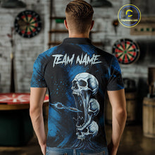 Load image into Gallery viewer, Custom Blue Grunge Creepy Skull Flame Dart Arrow Men Darts Polo Shirt Dart Jerseys NYN1938