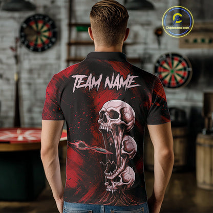 Custom Red Grunge Creepy Skull Flame Dart Arrow Men Darts Polo Shirt Dart Jerseys NYN1939