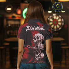 Load image into Gallery viewer, Custom Red Grunge Creepy Skull Flame Dart Arrow Women Darts Polo Shirt Dart Jerseys NYN1939
