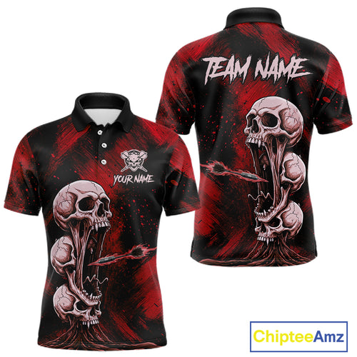 Custom Red Grunge Creepy Skull Flame Dart Arrow Men Darts Polo Shirt Dart Jerseys NYN1939