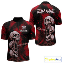 Load image into Gallery viewer, Custom Red Grunge Creepy Skull Flame Dart Arrow Men Darts Quarter-Zip Shirt Dart Jerseys NYN1939
