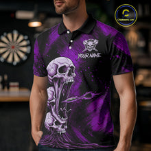 Load image into Gallery viewer, Custom Purple Grunge Creepy Skull Flame Dart Arrow Men Darts Polo Shirt Dart Jerseys NYN1940
