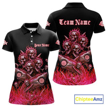 Load image into Gallery viewer, Custom Red Flames Shark And Skull 3D Women Darts Polo League Shirts Funny Dart Jerseys NYN2204