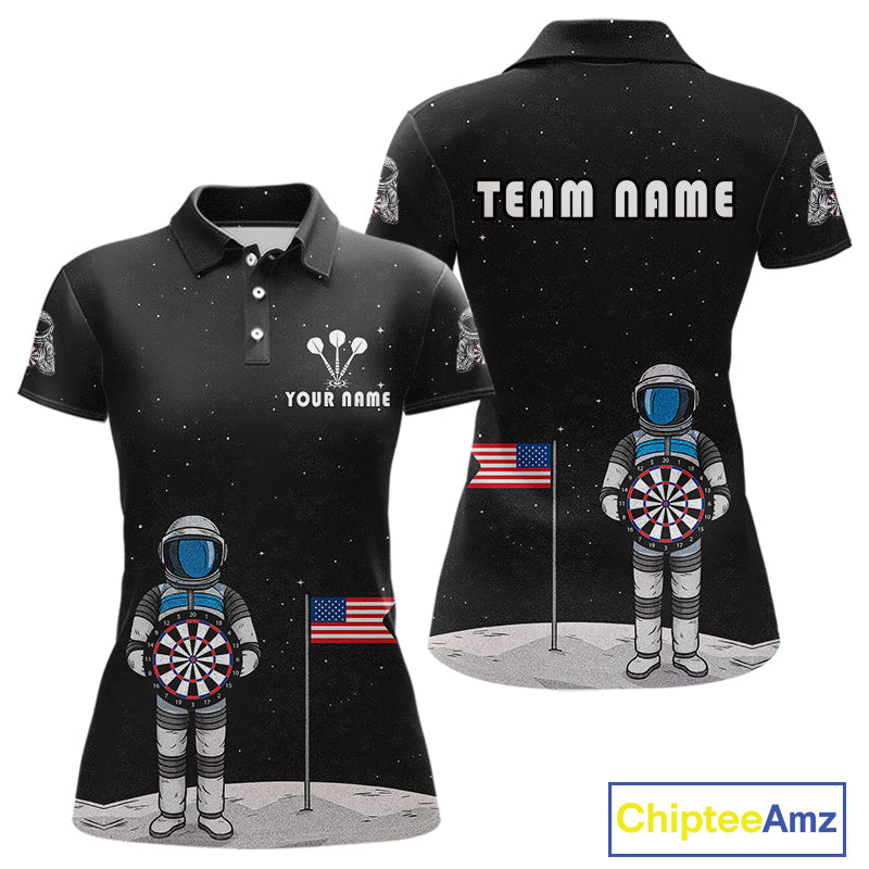 Custom Black Galaxy Astronaut Dart Polo Shirt For Women Outfit Dart Team Jerseys NYN1417