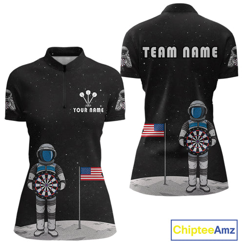 Custom Black Galaxy Astronaut Dart 1/4-Zip Shirt For Women Outfit Dart Team Jerseys NYN1417
