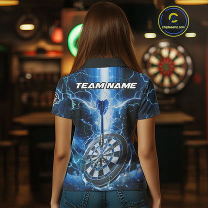 Custom Lightning Blue Skull Cracked Dartboard Dart Women Polo Jerseys Outfits Dart Shirt NYN1685
