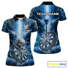 Load image into Gallery viewer, Custom Lightning Blue Skull Cracked Dartboard Dart Women Polo Jerseys Outfits Dart Shirt NYN1685