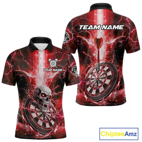Custom Lightning Red Skull Cracked Dartboard Dart Men Polo Jerseys Outfits Dart Shirt NYN1686