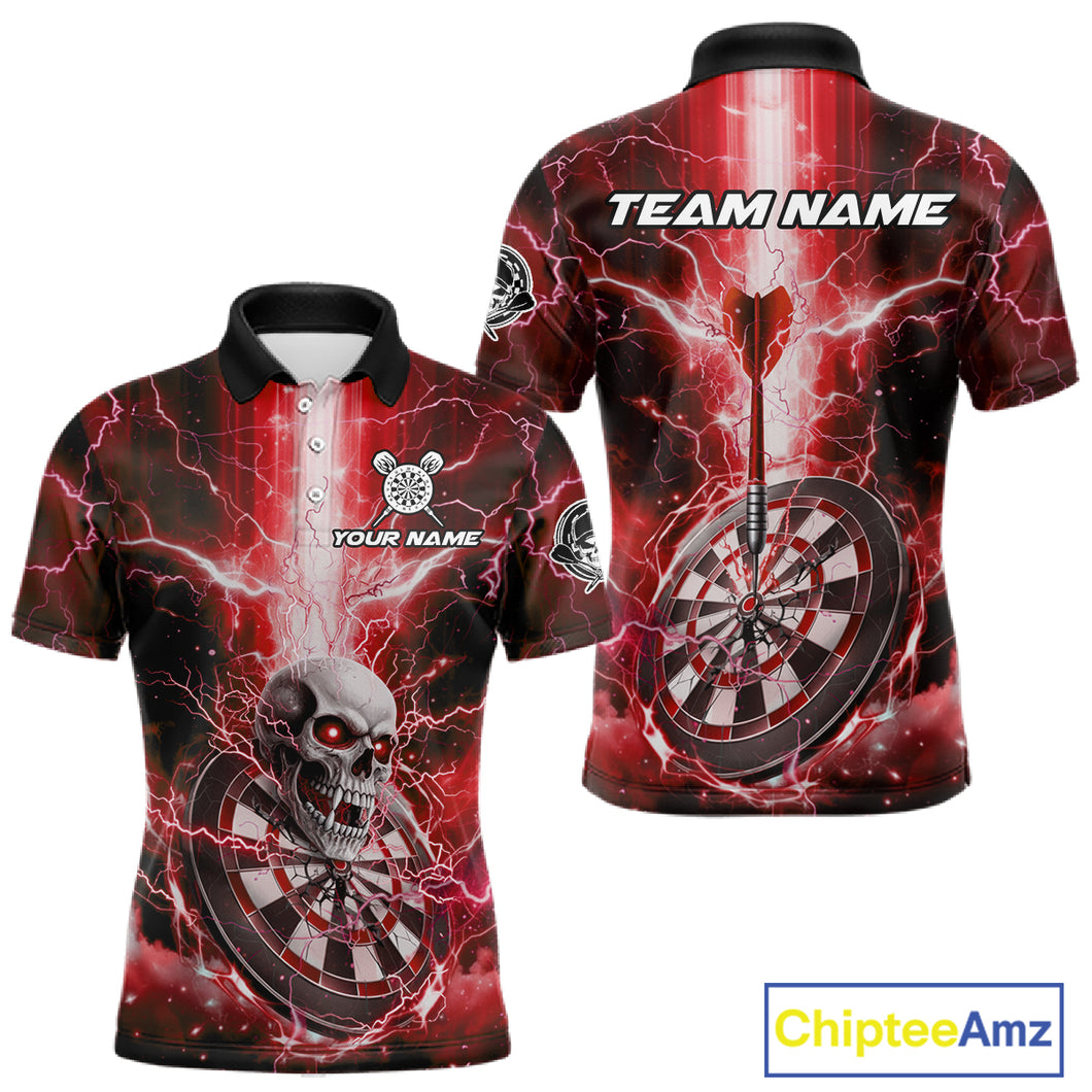 Custom Lightning Red Skull Cracked Dartboard Dart Men Polo Jerseys Outfits Dart Shirt NYN1686