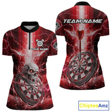 Load image into Gallery viewer, Custom Lightning Red Skull Cracked Dartboard Dart Women 1/4-Zip Jerseys Outfits Dart Shirt NYN1686