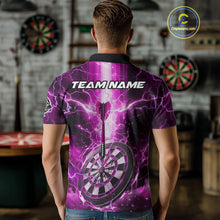 Load image into Gallery viewer, Custom Lightning Pink Skull Cracked Dartboard Dart Men Polo Jerseys Outfits Dart Shirt NYN1687