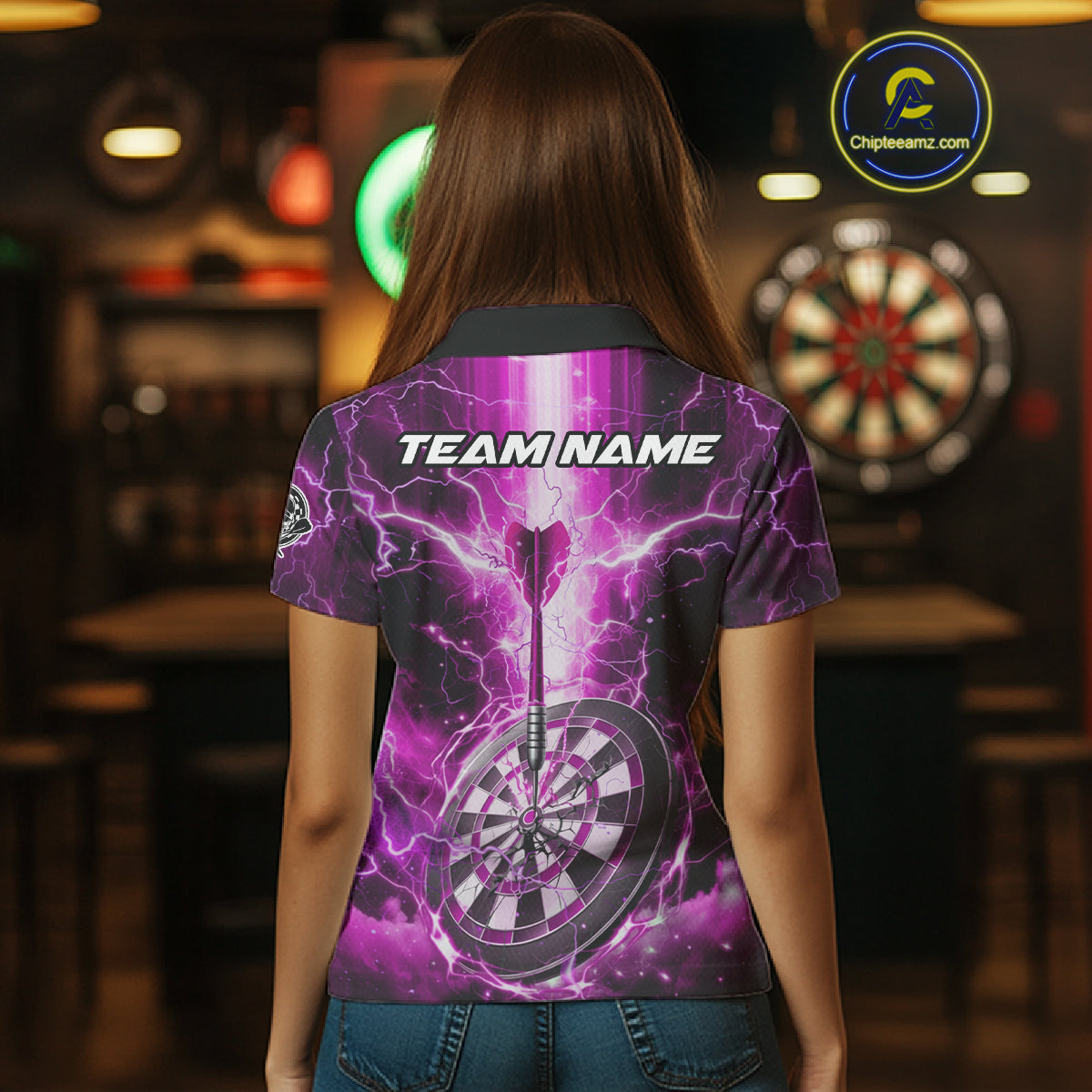 Custom Lightning Pink Skull Cracked Dartboard Dart Women Polo Jerseys Outfits Dart Shirt NYN1687