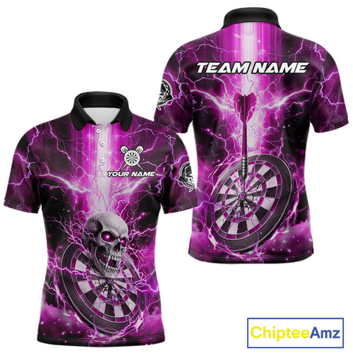 Custom Lightning Pink Skull Cracked Dartboard Dart Men Polo Jerseys Outfits Dart Shirt NYN1687