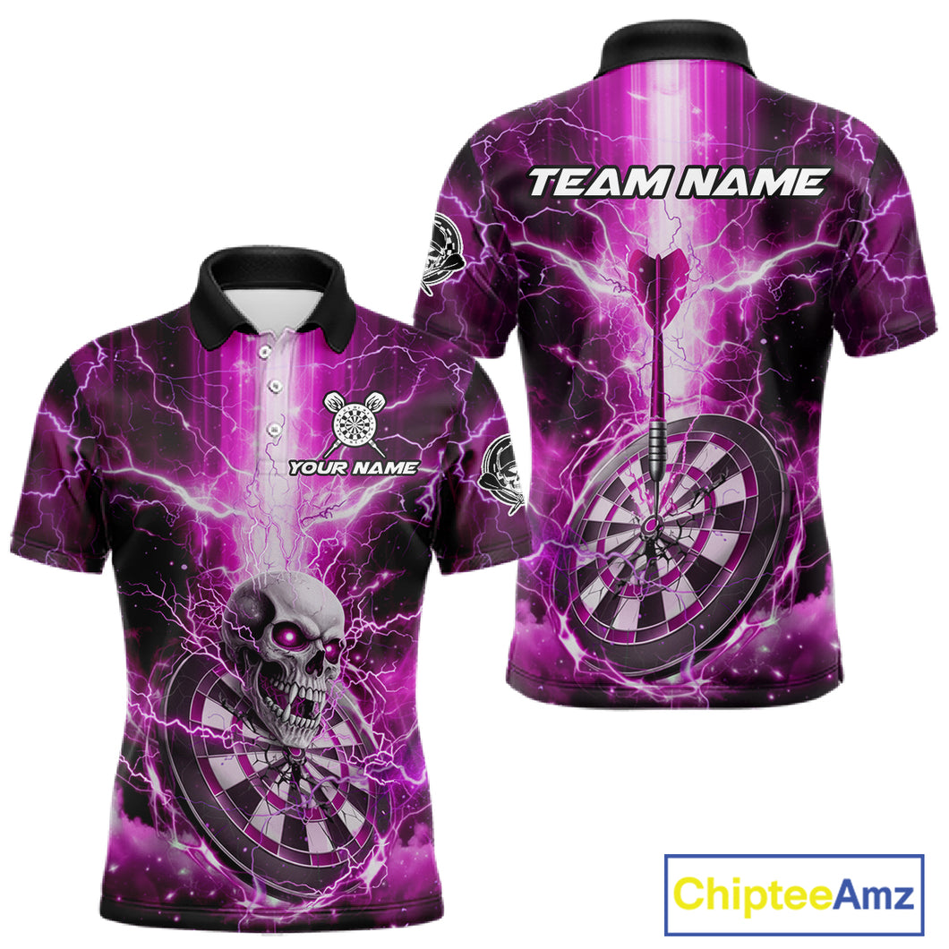 Custom Lightning Pink Skull Cracked Dartboard Dart Men Polo Jerseys Outfits Dart Shirt NYN1687