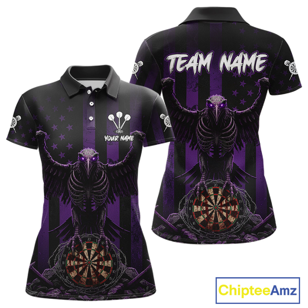 Purple Gothic Eagle Skull Dartboard Custom Women Darts Quarter-Zip Shirt Grunge US Flag Dart Jerseys NYN1945