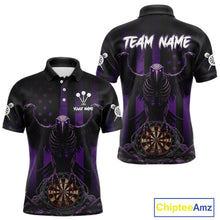 Load image into Gallery viewer, Purple Gothic Eagle Skull Dartboard Custom Men Darts Polo Shirt Grunge US Flag Dart Jerseys NYN1945