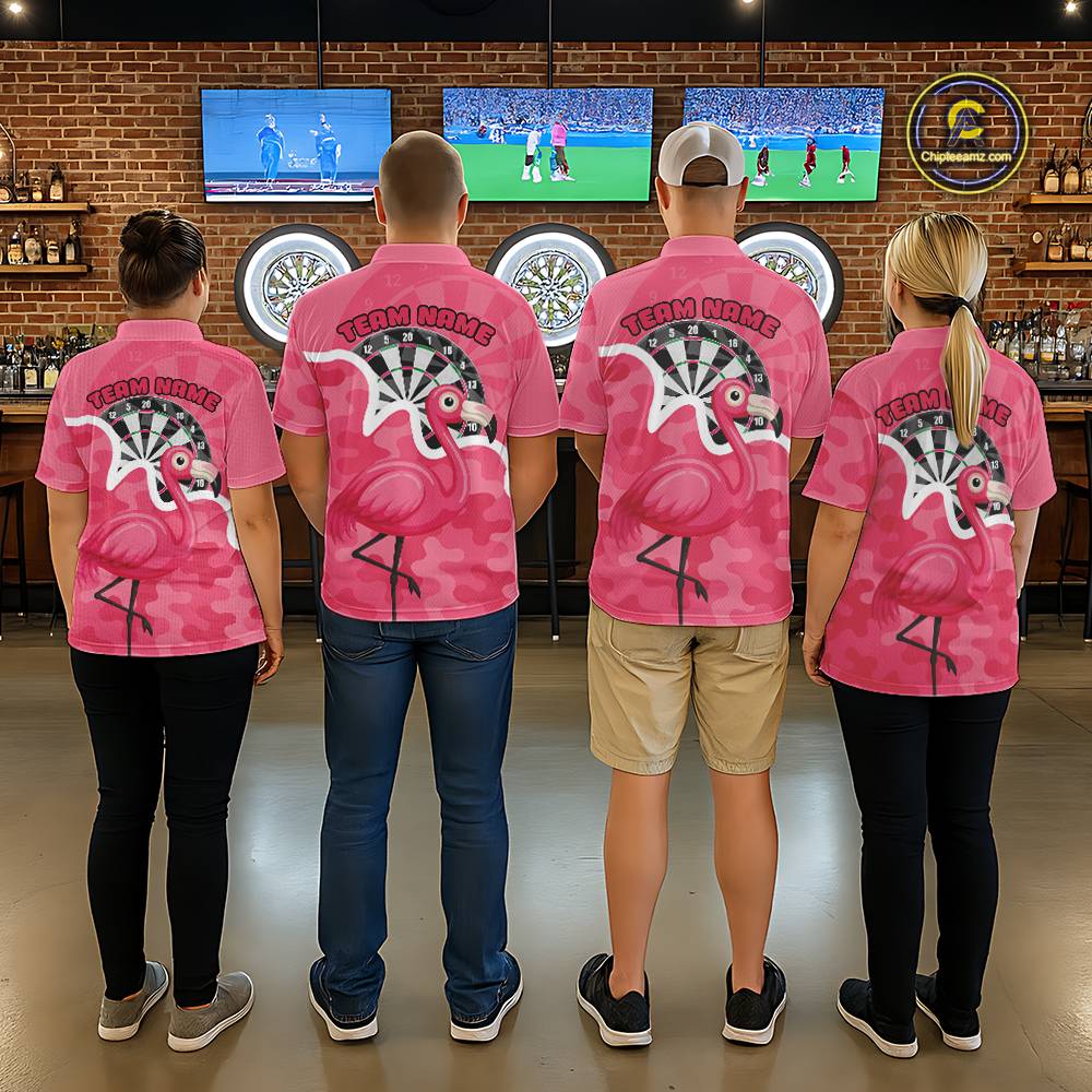 Custom Pink Flamingo Camouflage Dartboard Women Darts Polo League Shirts Funny Dart Jerseys NYN2206