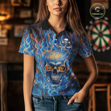 Load image into Gallery viewer, Custom Blue Fire Flaming Skull Dartboard Women Darts Polo League Shirts Outfits Dart Jerseys NYN2207