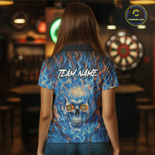 Load image into Gallery viewer, Custom Blue Fire Flaming Skull Dartboard Women Darts Polo League Shirts Outfits Dart Jerseys NYN2207