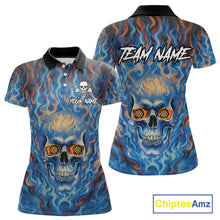 Load image into Gallery viewer, Custom Blue Fire Flaming Skull Dartboard Women Darts Polo League Shirts Outfits Dart Jerseys NYN2207