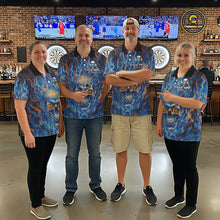 Load image into Gallery viewer, Custom Blue Fire Flaming Skull Dartboard Men Darts Polo League Shirts Outfits Dart Jerseys NYN2207