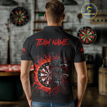 Red Wolfs Flames Dartboard Custom Funny Darts Polo Shirt For Men Grunge Dart Jerseys NYN1953