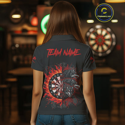 Red Wolfs Flames Dartboard Custom Funny Darts Polo Shirt For Women Grunge Dart Jerseys NYN1953