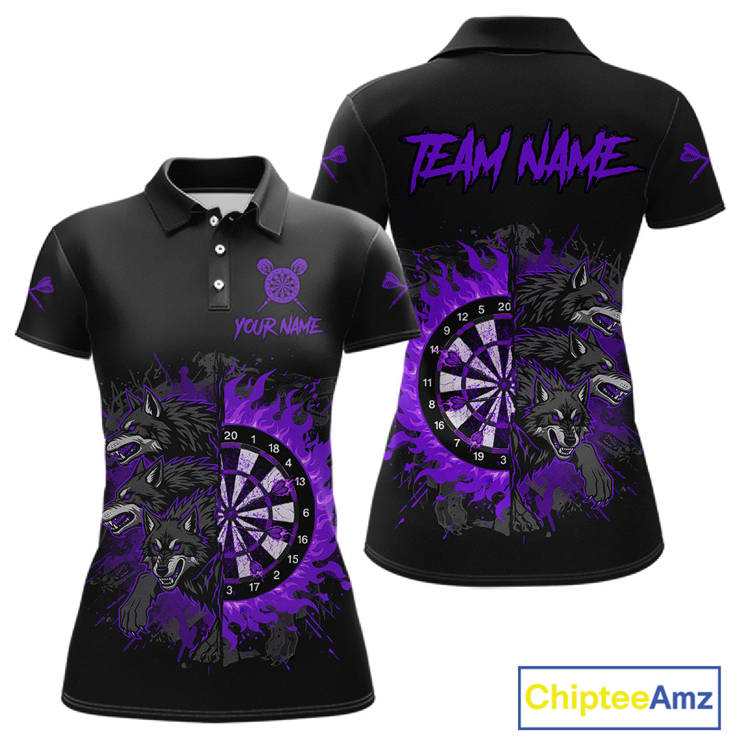 Purple Wolfs Flames Dartboard Custom Darts Polo Shirt For Women Grunge Dart Jerseys NYN1954