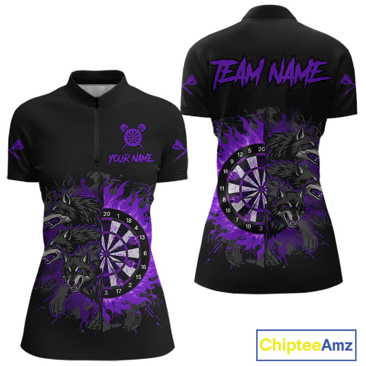 Purple Wolfs Flames Dartboard Custom Darts Quarter-Zip  Shirt For Women Grunge Dart Jerseys NYN1954