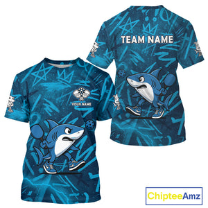 Custom Shark Blue Grunge Pickleball T-Shirt For Men Outfits Funny Pickleball Jersey NYN1438
