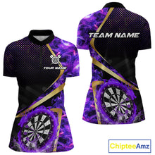 Load image into Gallery viewer, Custom Purple Flames Dragon Dartboard Halftone Dart Women 1/4-Zip Jerseys Gold Dart Team Shirt NYN1691