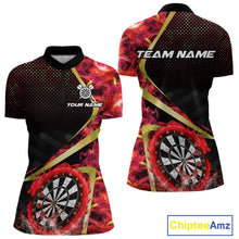 Load image into Gallery viewer, Custom Red Flames Dragon Dartboard Halftone Dart Women 1/4-Zip Jerseys Gold Dart Team Shirt NYN1692