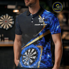 Load image into Gallery viewer, Custom Blue Flames Dragon Dartboard Halftone Dart Men Polo Jerseys Gold Dart Team Shirt NYN1693