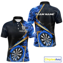 Load image into Gallery viewer, Custom Blue Flames Dragon Dartboard Halftone Dart Men Polo Jerseys Gold Dart Team Shirt NYN1693
