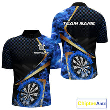 Load image into Gallery viewer, Custom Blue Flames Dragon Dartboard Halftone Dart Men 1/4-Zip Jerseys Gold Dart Team Shirt NYN1693