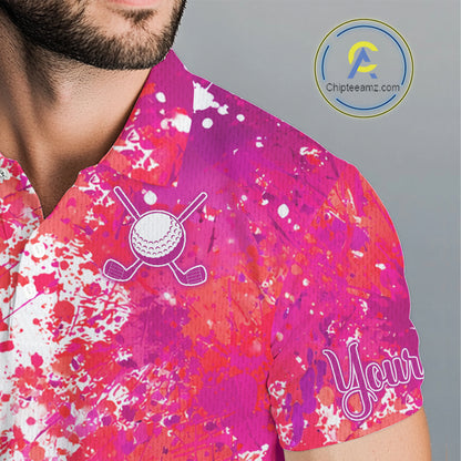 Funny Mens Golf Polo Shirt Custom Winner Flamingo Pink Splatter Golf Clothing Shirts, Golf Gifts NYN2875