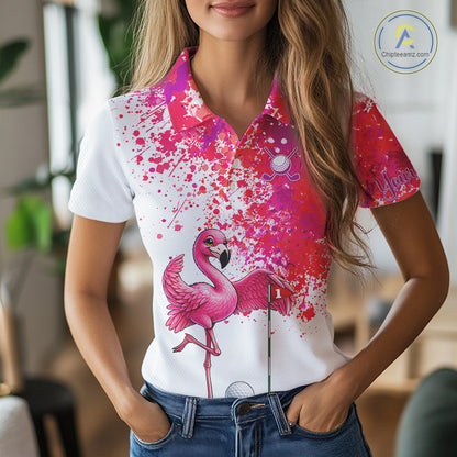 Funny Women Golf Polo Shirt Custom Winner Flamingo Pink Splatter Golf Clothing Shirts, Golf Gifts NYN2875