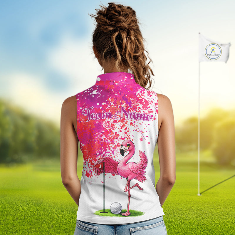 Funny Women Golf Sleeveless Polo Shirt Custom Winner Flamingo Pink Splatter Golf Clothing Shirts, Golf Gifts NYN2875